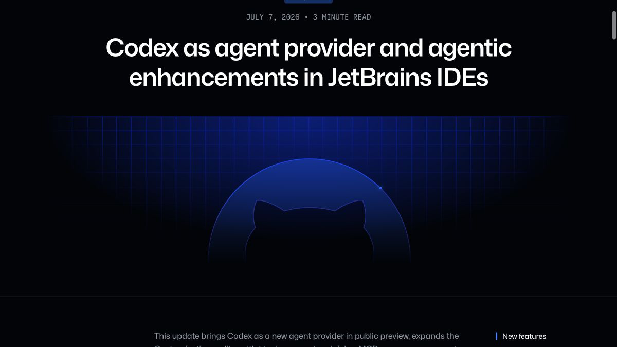 Скриншот анонса Codex как agent provider в JetBrains IDEs