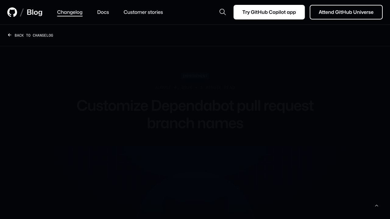 GitHub Changelog о настройке имён веток Dependabot
