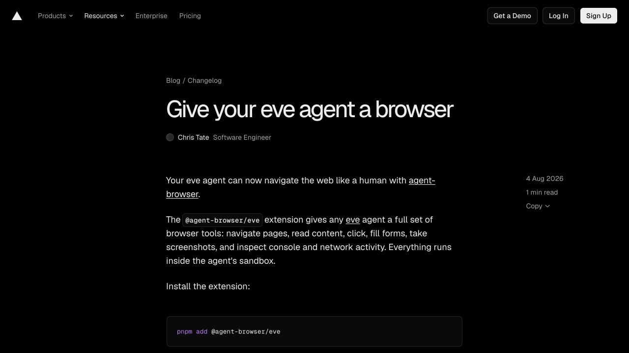 Анонс Vercel о браузерном расширении для агента Eve