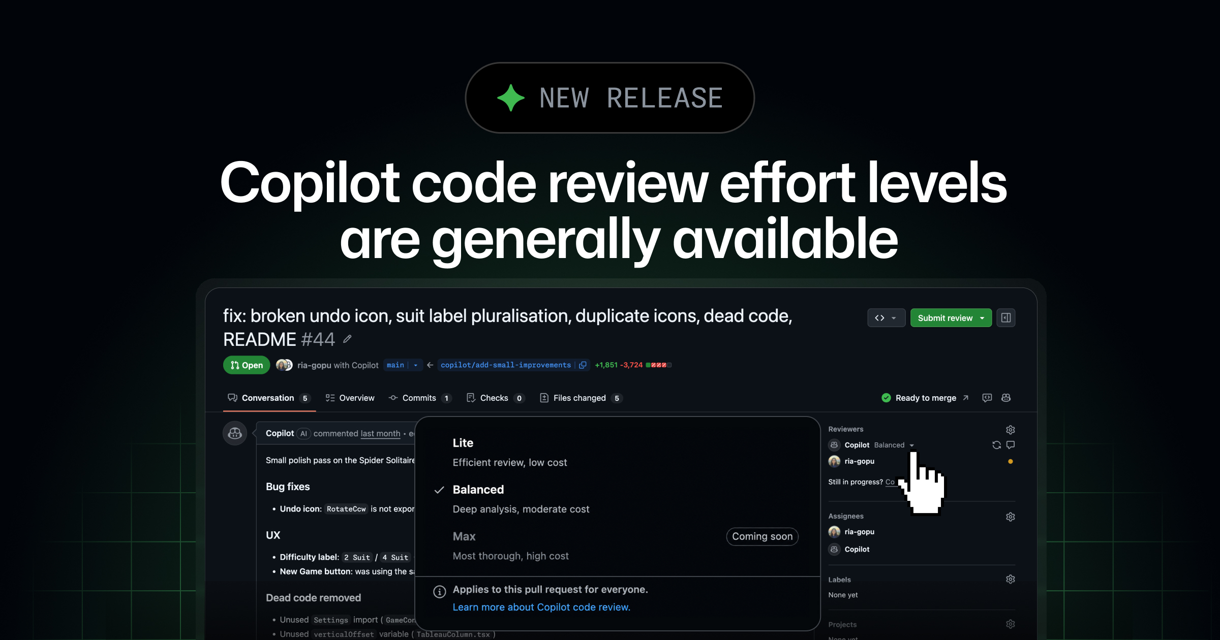 GitHub Copilot review effort levels