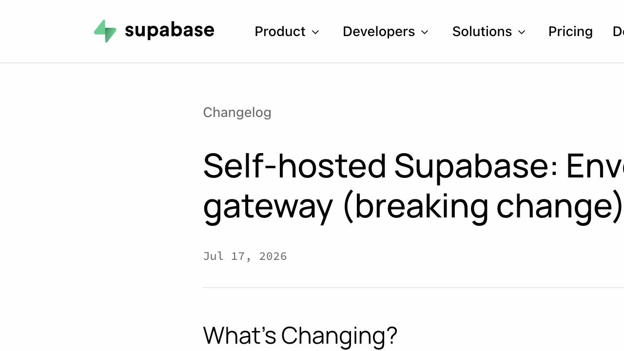 Supabase Changelog о предстоящем переходе self-hosted gateway на Envoy