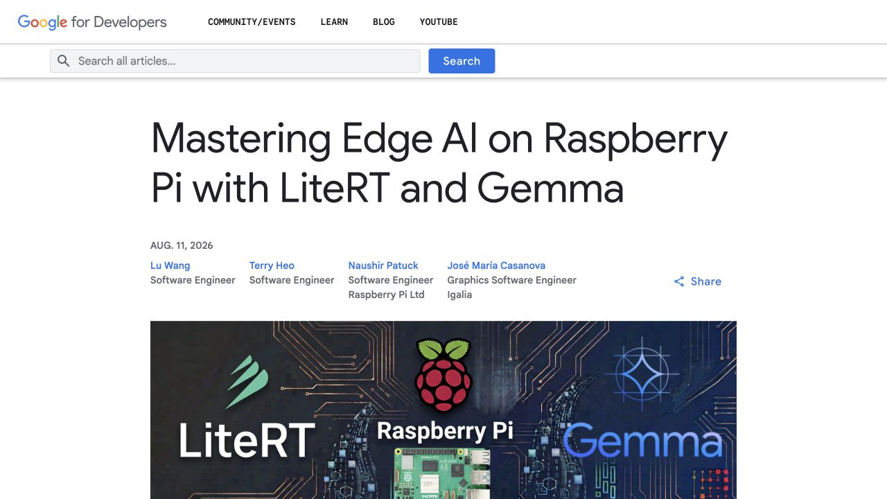 Google Developers Blog о LiteRT и Gemma на Raspberry Pi 5