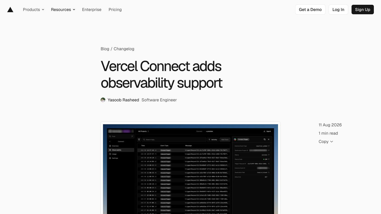 Vercel Connect observability