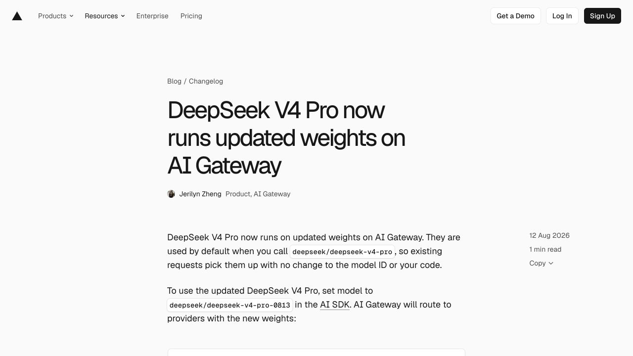 Обновлённые веса DeepSeek V4 Pro в AI Gateway