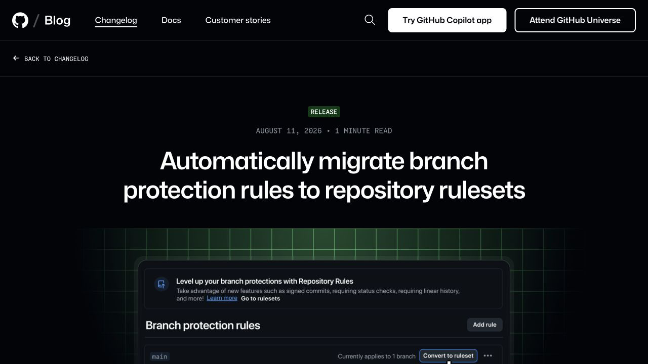 Миграция branch protection в GitHub rulesets